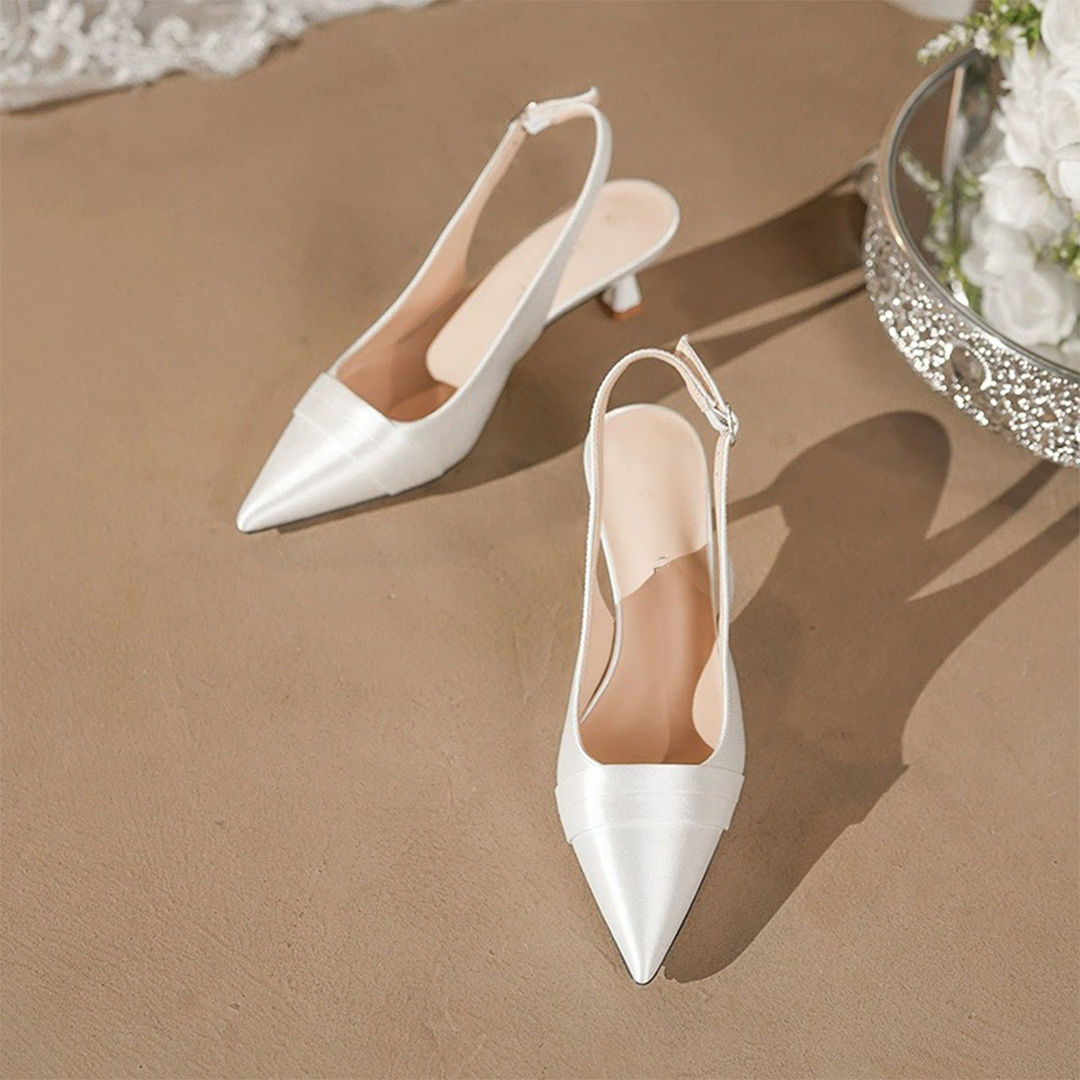 Kitten Heel Satin Point Toe Wedding Shoes