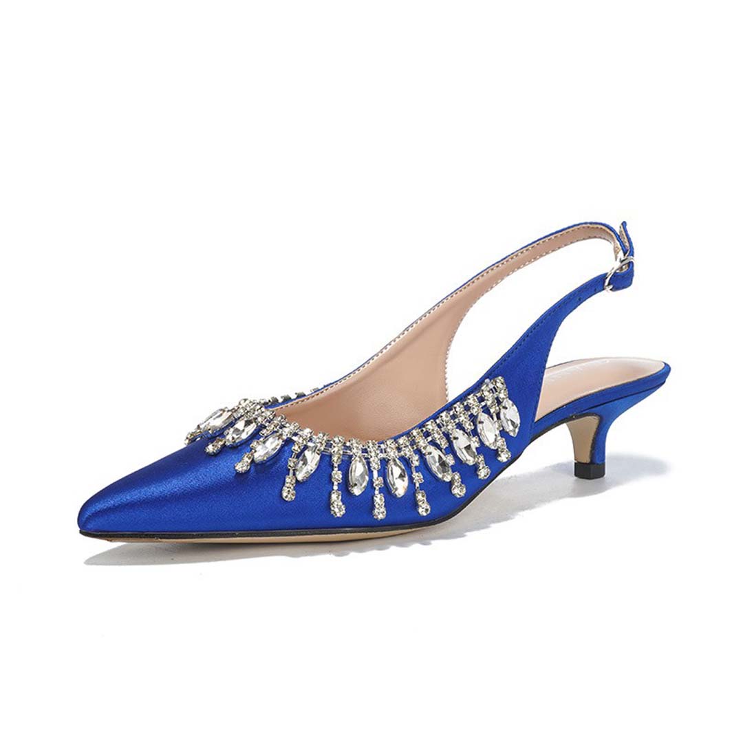 Kitten Heel Satin Point Toe Wedding Shoes With Rhinestone