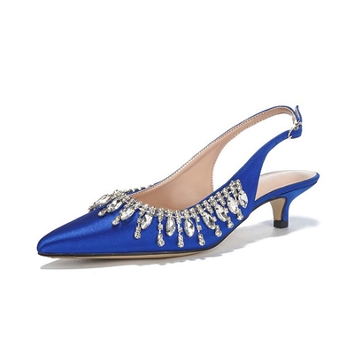 Kitten Heel Satin Point Toe Wedding Shoes With Rhinestone