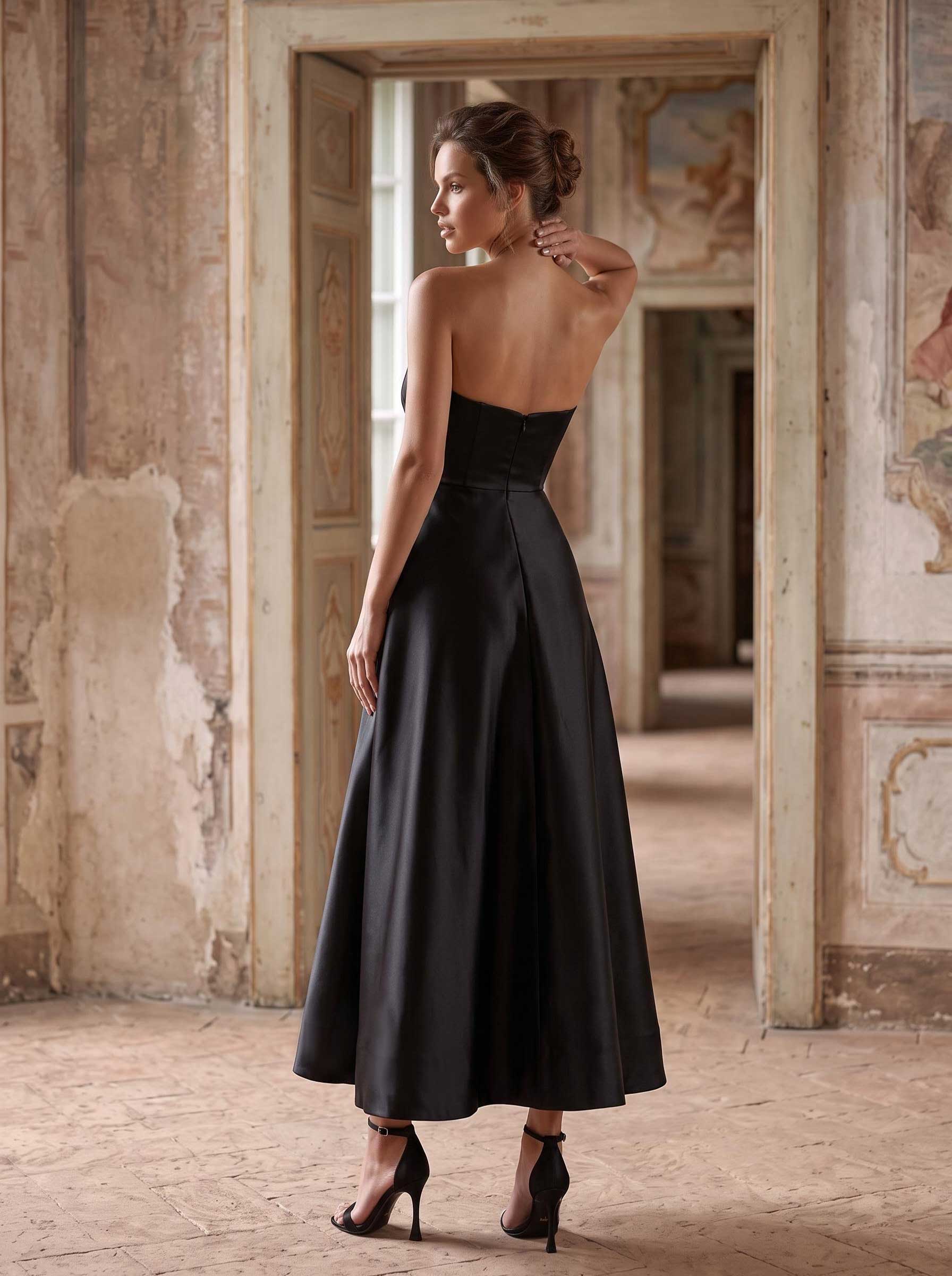 A-Line Strapless Sleeveless Ankle-Length Satin Cocktail Dresses With Flower