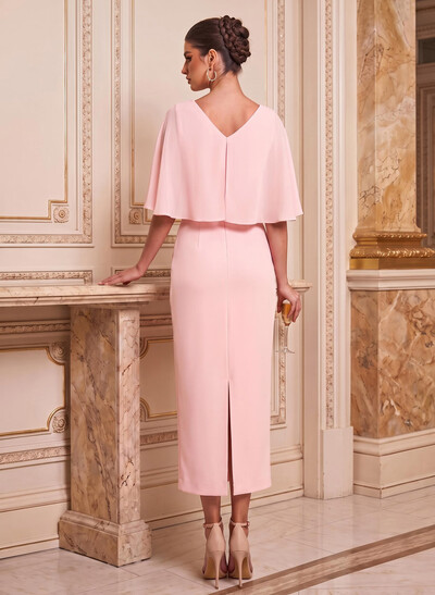 Sheath/Column Scoop Neck 1/2 Sleeve Ankle-Length Chiffon Cocktail Dresses