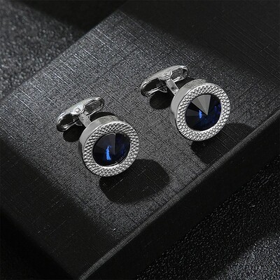 Classic Round Crystal Alloy Cufflinks