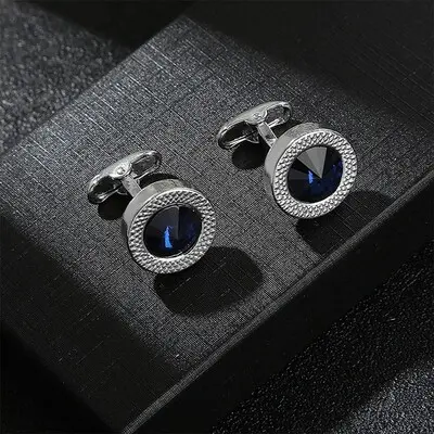 Classic Round Crystal Alloy Cufflinks