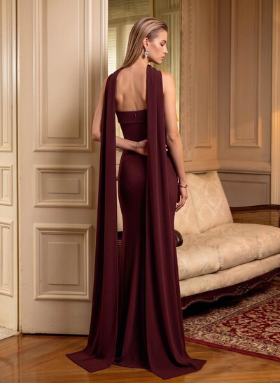 Strapless Floor-Length Stretch Satin Mermaid Evening Dress With Ruffle Detailing