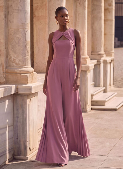 Jumpsuit/Pantsuit V-Neck Sleeveless Floor-Length Elastic Satin Evening Dresses