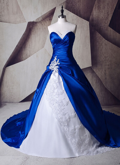 Ball-Gown Strapless Sleeveless Court Train Evening Dresses With Pleated