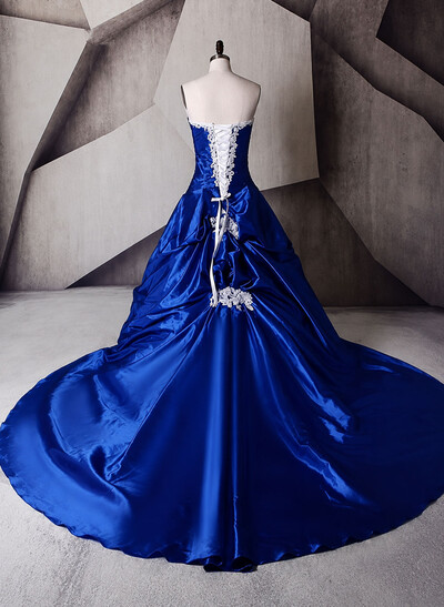 Ball-Gown Strapless Sleeveless Court Train Evening Dresses With Pleated