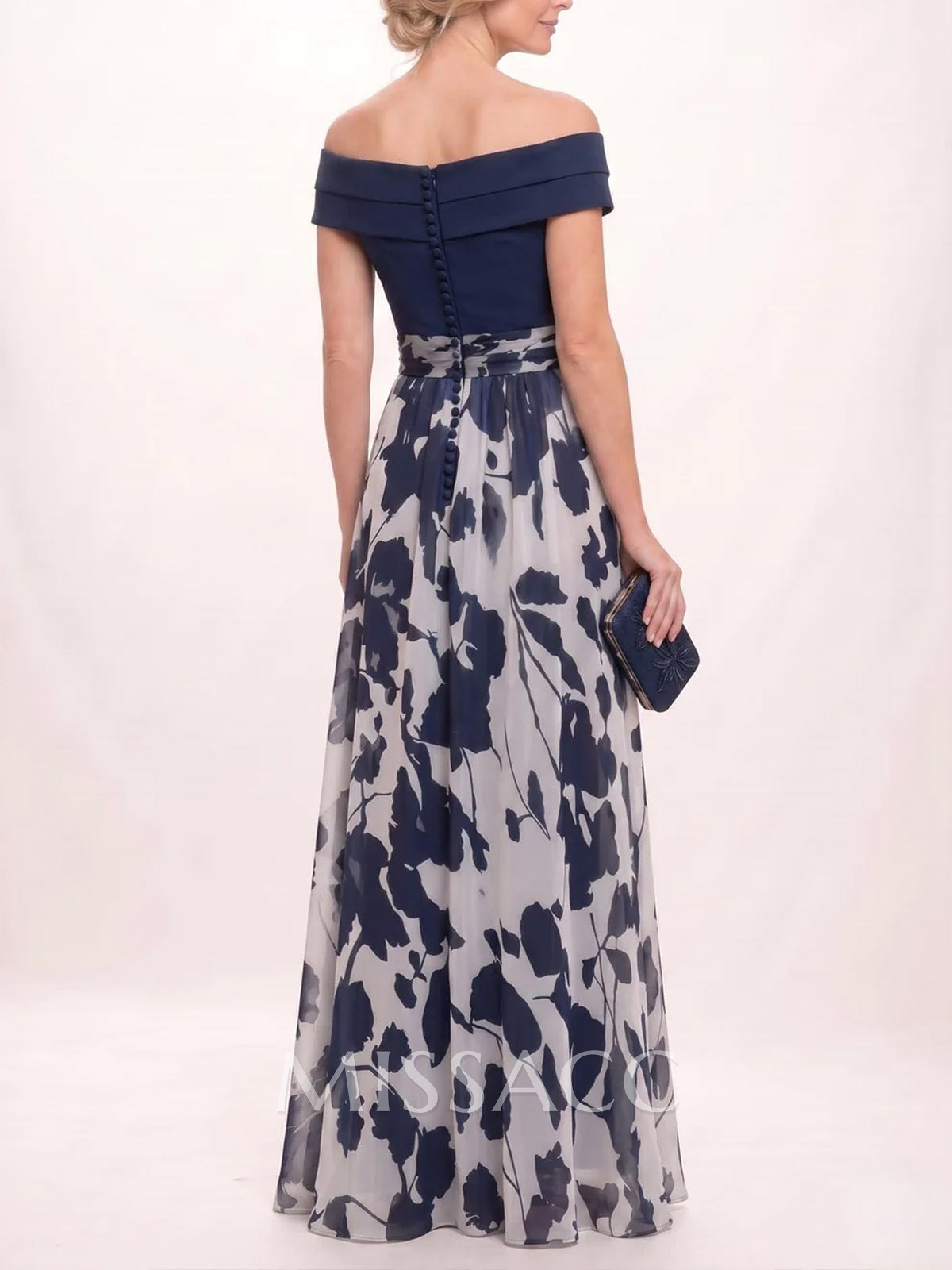 A-Line Off-The-Shoulder Sleeveless Floor-Length Stretch Chiffon Evening Dresses With Flower/Floral-Print