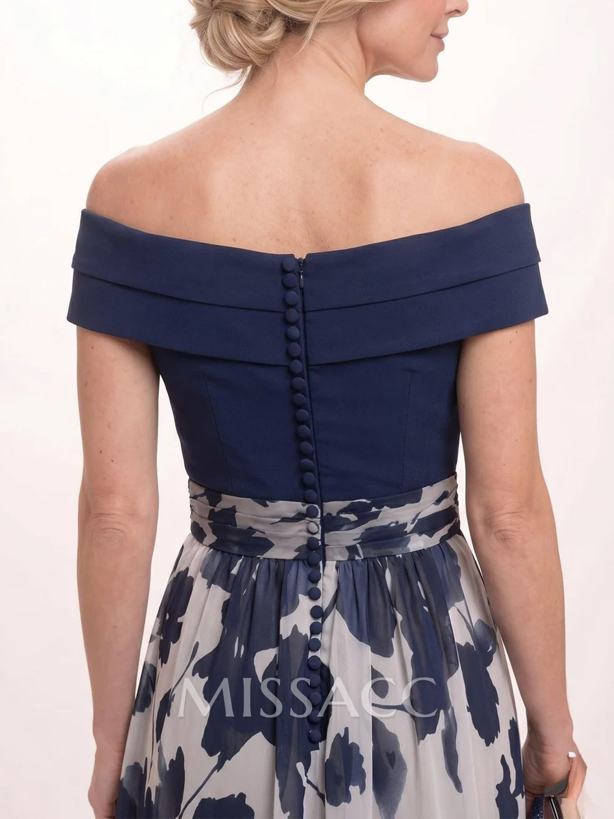 A-Line Off-The-Shoulder Sleeveless Floor-Length Stretch Chiffon Evening Dresses With Flower/Floral-Print