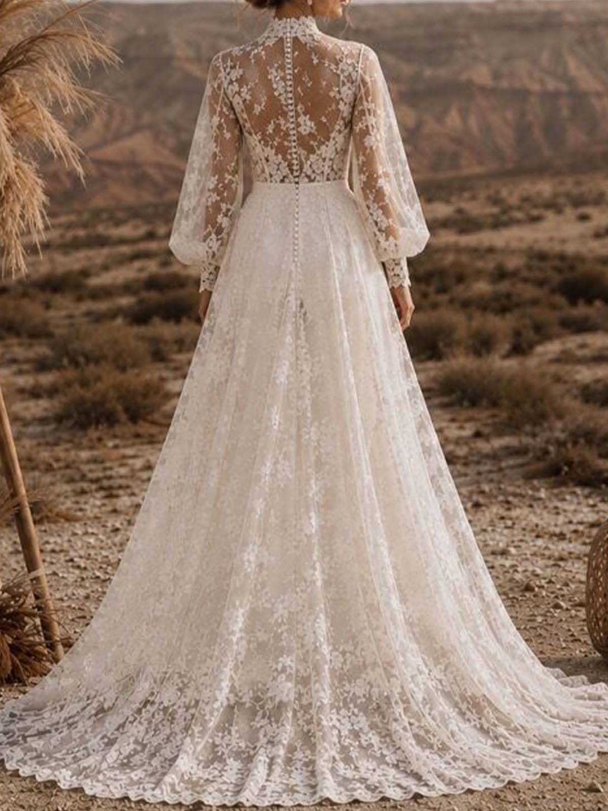 Jumpsuit/Pantsuit High Neck Long Sleeves Sweep Train Elastic Satin Evening Dresses With Appliques Lace