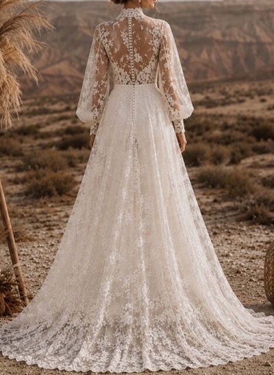 Jumpsuit/Pantsuit High Neck Long Sleeves Sweep Train Elastic Satin Evening Dresses With Appliques Lace
