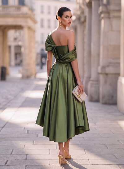 A-Line Off-The-Shoulder Sleeveless Ankle-Length Taffeta Evening Dresses
