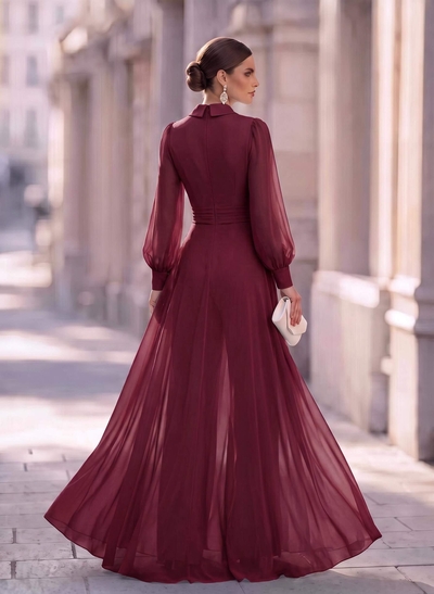 Jumpsuit/Pantsuit V-Neck Long Sleeves Floor-Length Chiffon Evening Dresses With Overskirt Dress