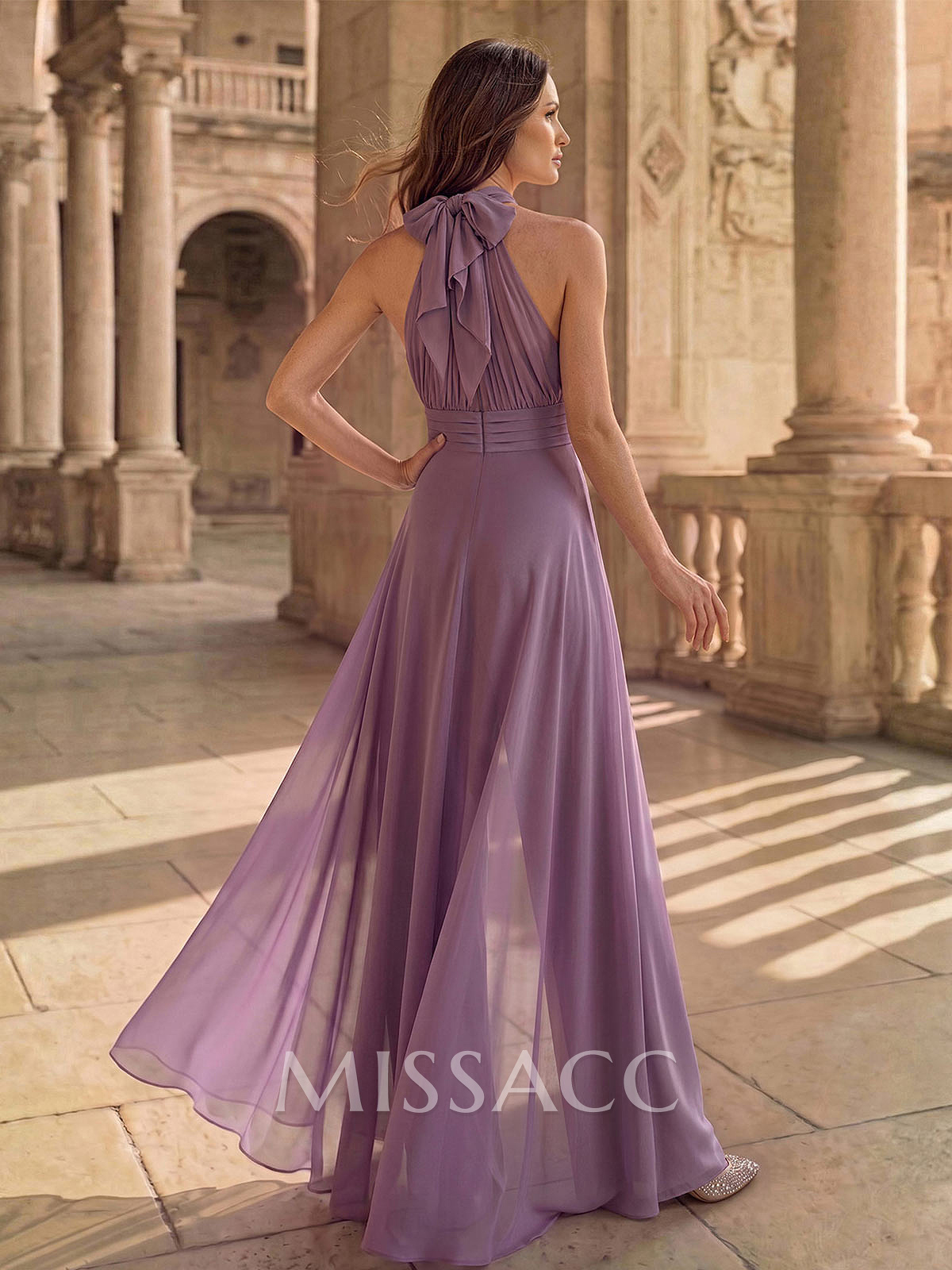 Sleeveless Floor-Length Chiffon Jumpsuit/Trouser Suit Evening Dress With Bow/Overskirt
