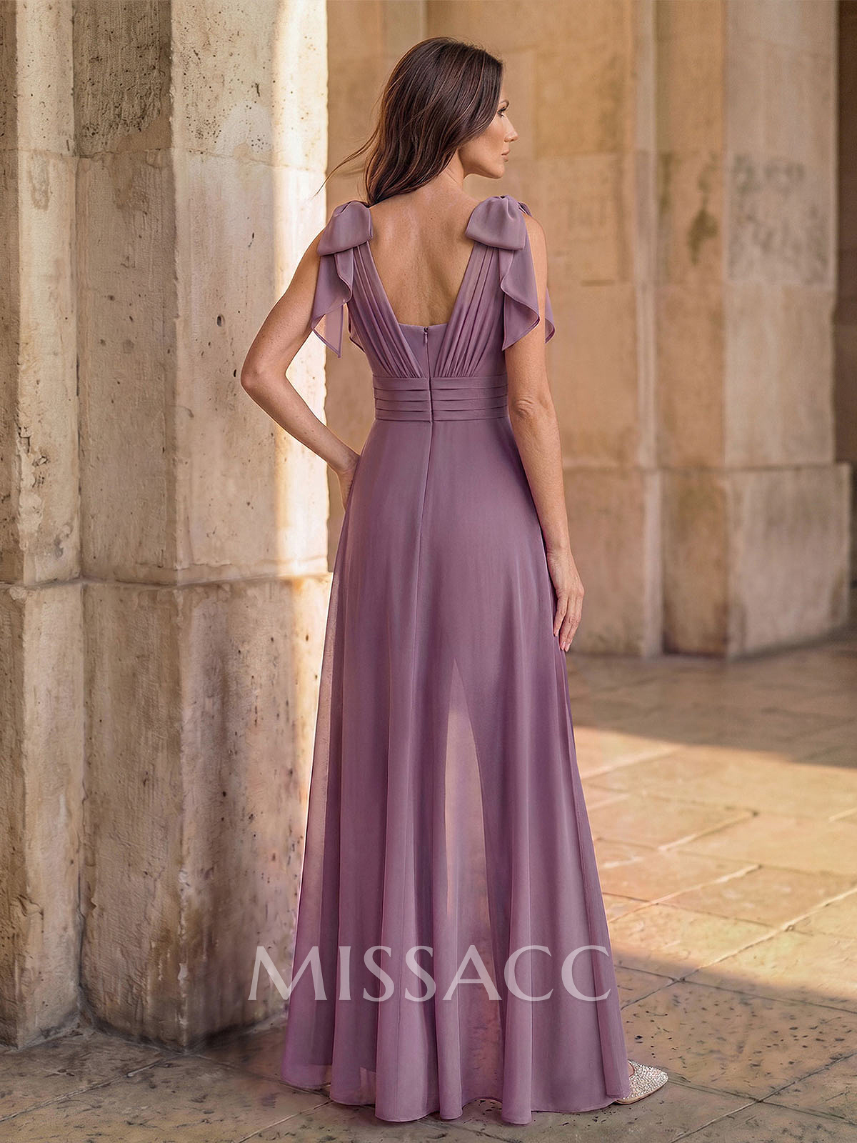 Sleeveless Floor-Length Chiffon Jumpsuit/Trouser Suit Evening Dress With Bow/Overskirt