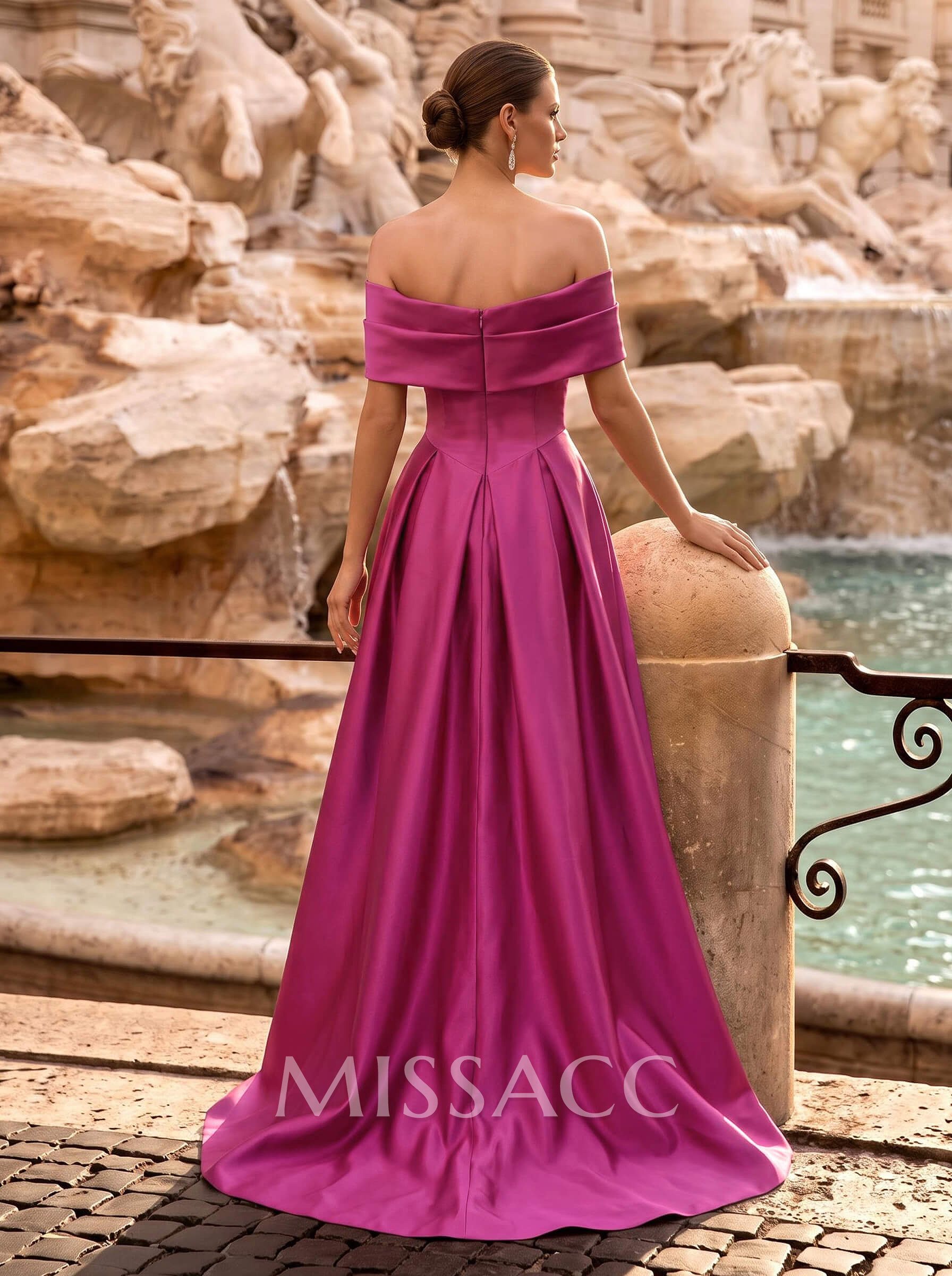 A-Line Off-The-Shoulder Sweep Train Satin Evening Dresses With Pockets A-Line Off-The-Shoulder Sweep Train Satin Evening Dresses With Pockets