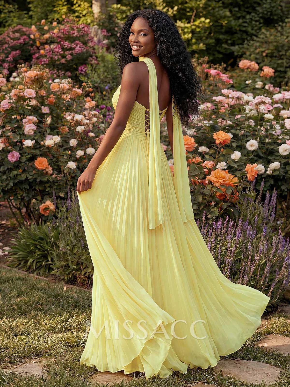 A-Line Strapless Chiffon Evening Gowns With Sweep Train And Pleated High Slit
