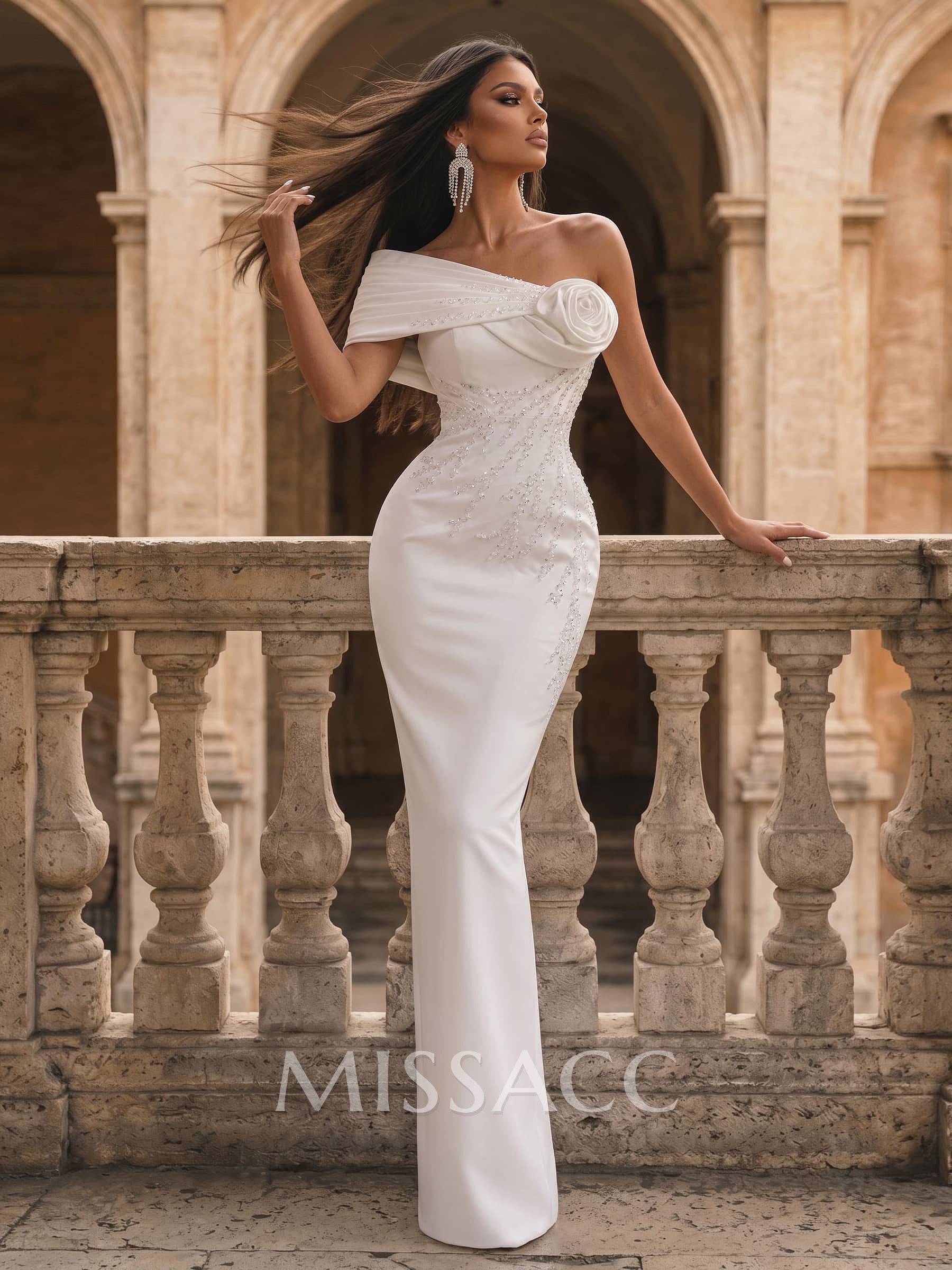 Sleeveless Floor-Length Satin Column Evening Dress With Sequins Or Flowers
