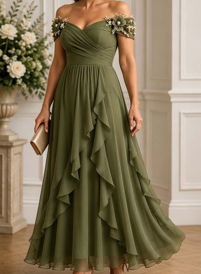 Fitted Column Sweetheart Sleeveless Maxi Chiffon Evening Dress With Cascading Ruffles