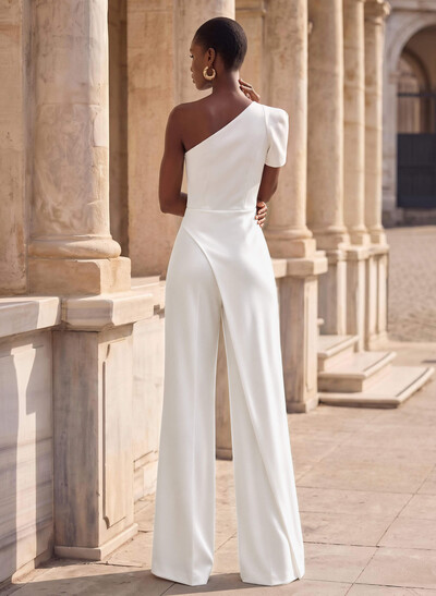 Jumpsuit / Pantsuit One-Shoulder Sleeveless Floor-Length Matte Satin Evening Gown