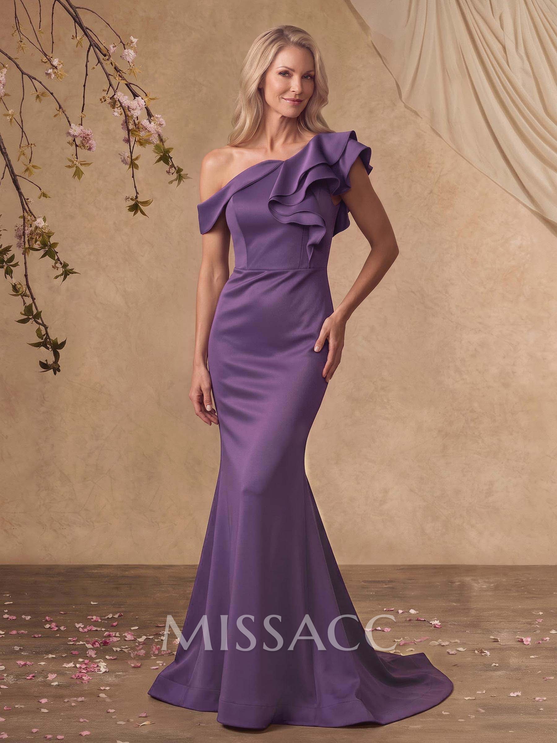 Trumpet/Mermaid Asymmetrical Sleeveless Sweep Train Crepe Satin Evening Dresses With Ruffle