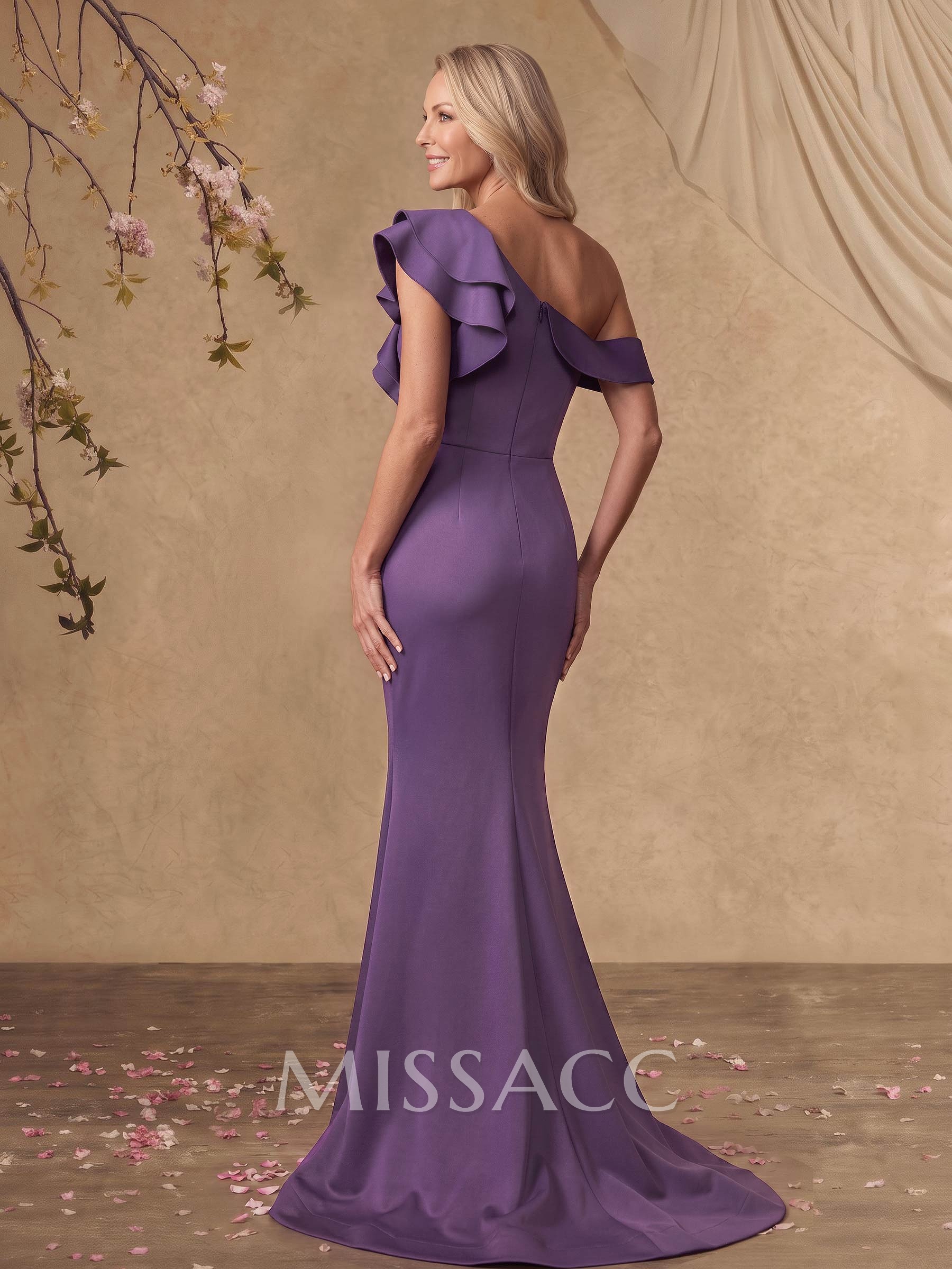 Trumpet/Mermaid Asymmetrical Sleeveless Sweep Train Crepe Satin Evening Dresses With Ruffle