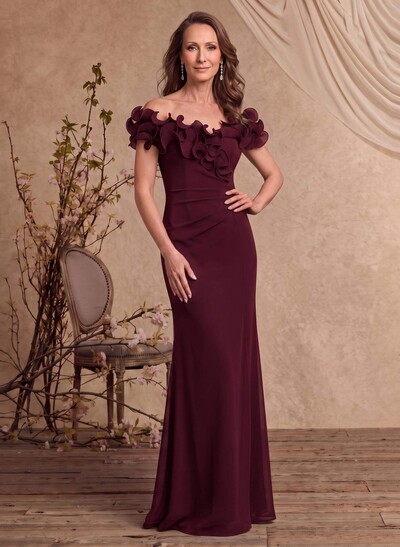 Sheath/Column Off-The-Shoulder Sleeveless Floor-Length Chiffon Evening Dresses