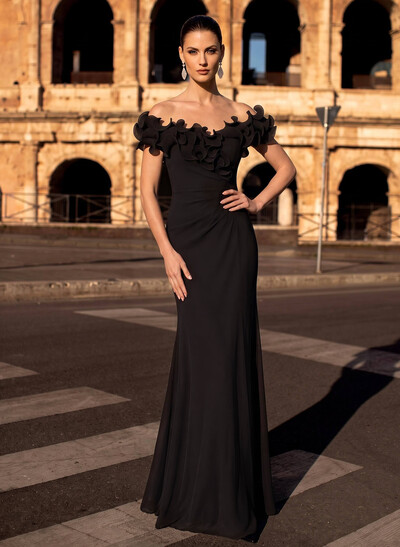 Sheath/Column Off-The-Shoulder Sleeveless Floor-Length Chiffon Formal Dresses