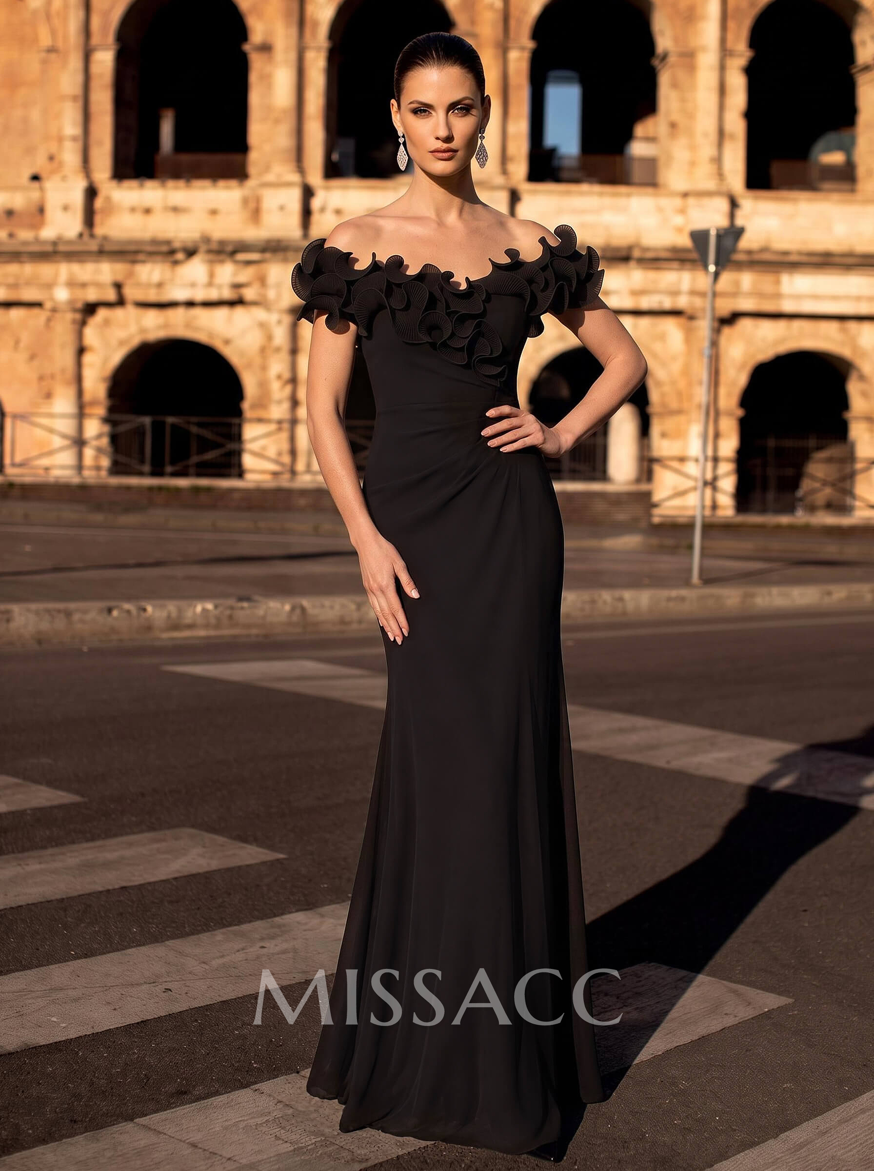 Sheath/Column Off-The-Shoulder Sleeveless Floor-Length Chiffon Evening Dresses