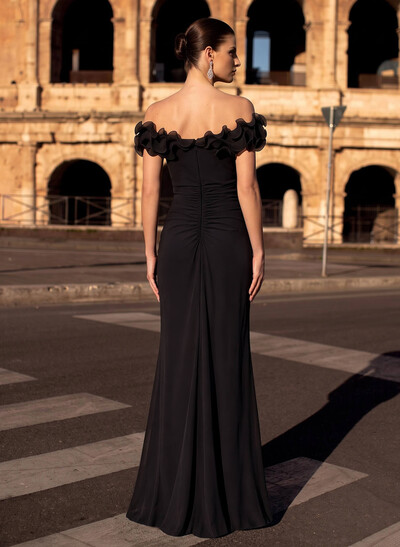 Sheath/Column Off-The-Shoulder Sleeveless Floor-Length Chiffon Formal Dresses