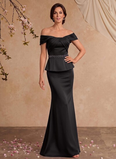 Trumpet/Mermaid/Two-Piece Bardot Sleeveless Floor-Length Crepe Satin Evening Gowns