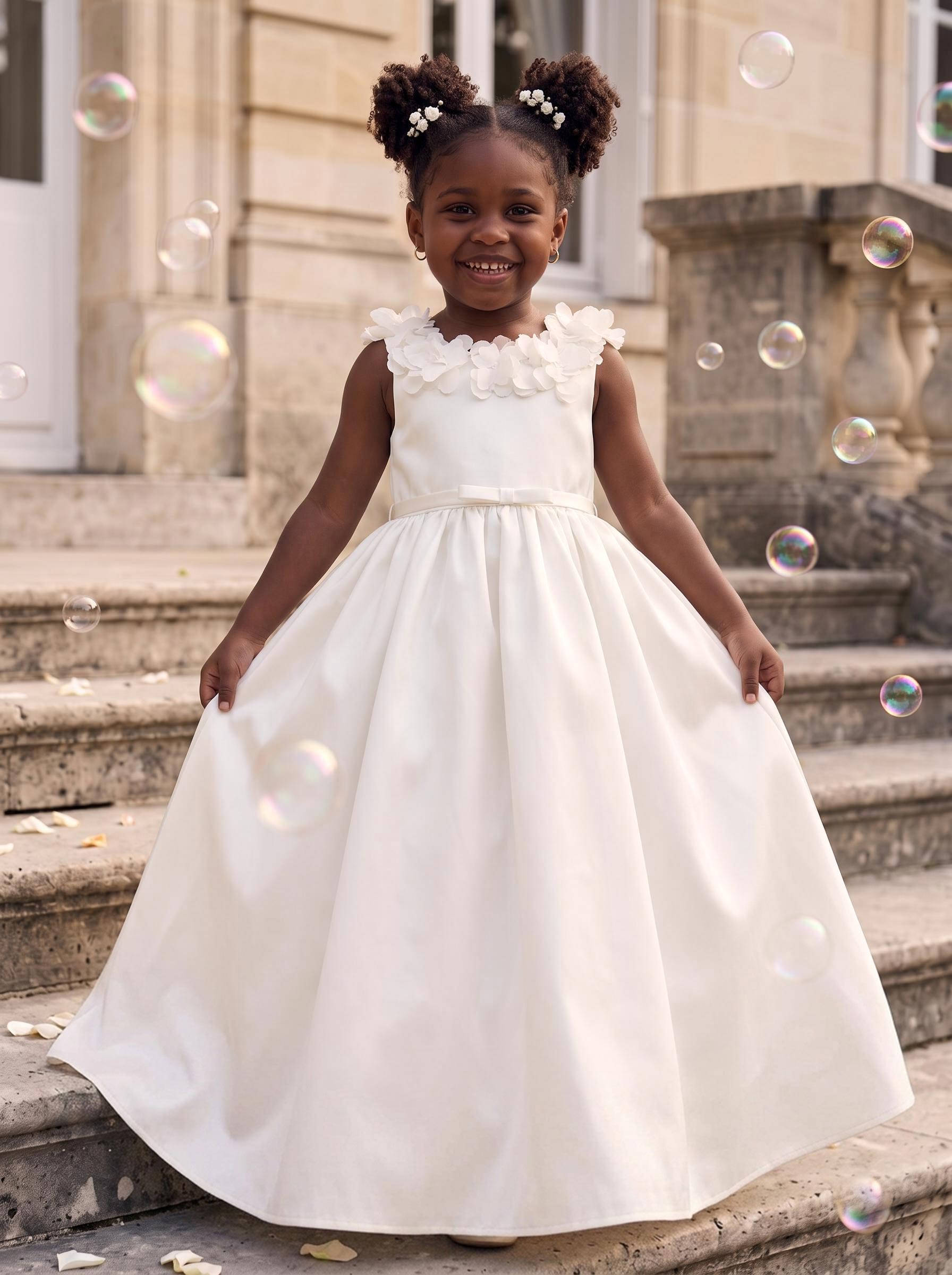 Ball-Gown Scoop Neck Sleeveless Floor-Length Satin/Tulle Flower Girl Dresses With Bow/Pockets/Flower