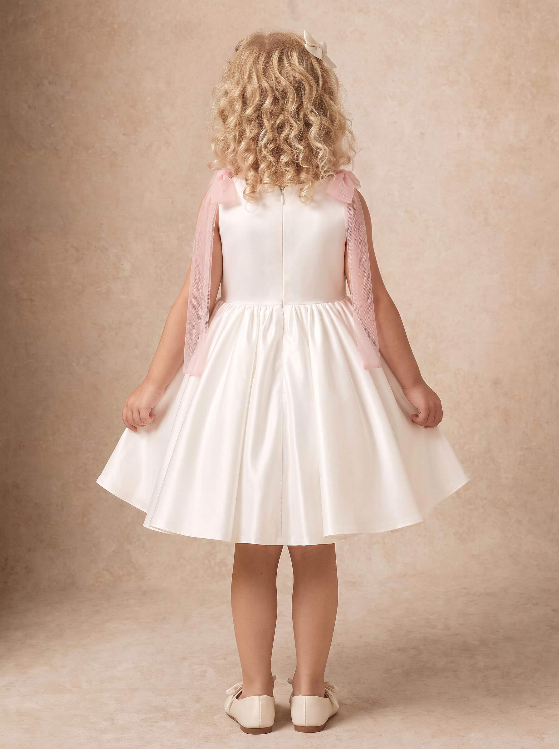 Ball-Gown Scoop Neck Sleeveless Knee-Length Satin/Organza Flower Girl Dresses With Pleated