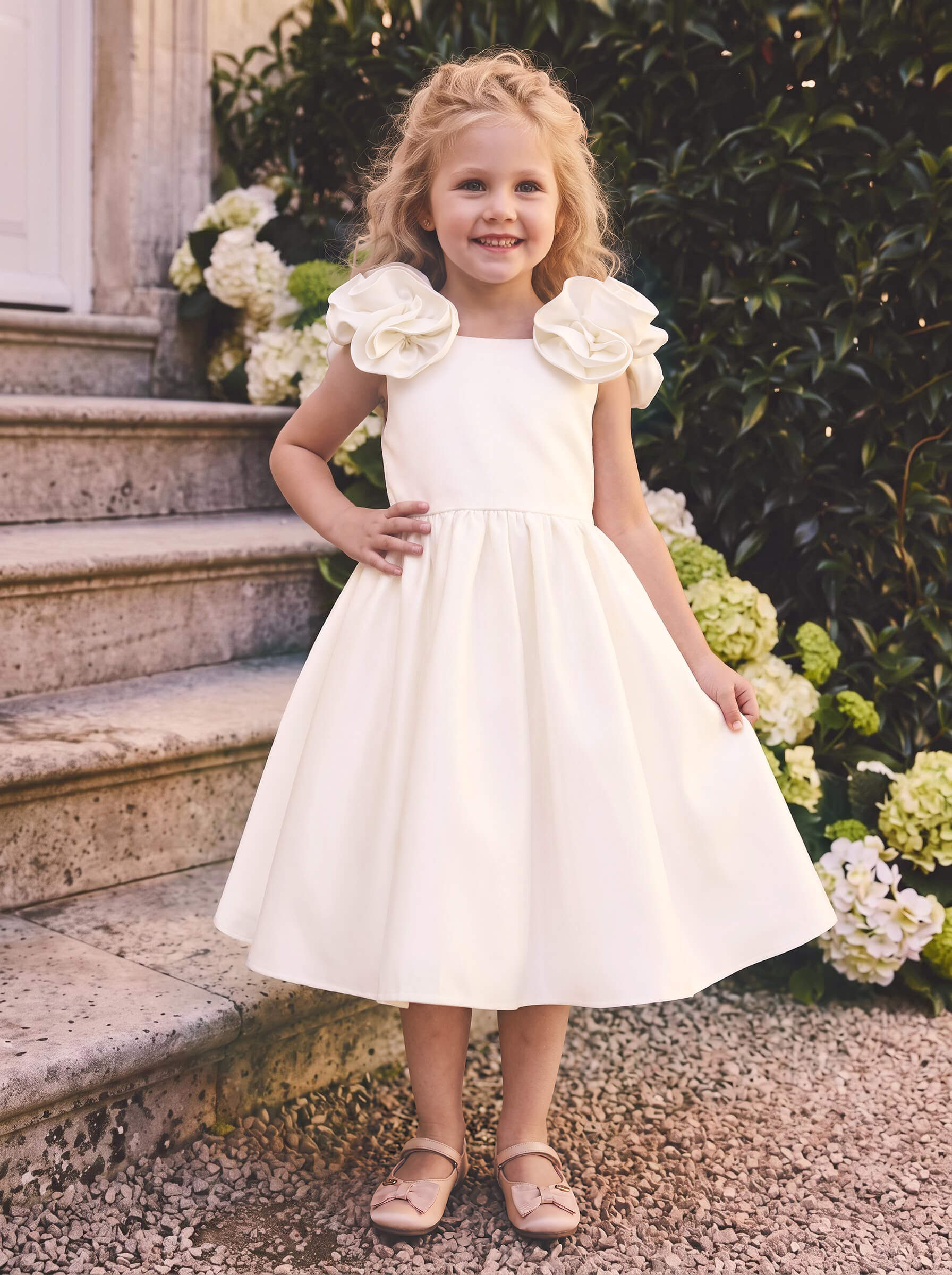 Ball-Gown Scoop Neck Sleeveless Tea-Length Satin Flower Girl Dresses With Bow/Pockets/Flower