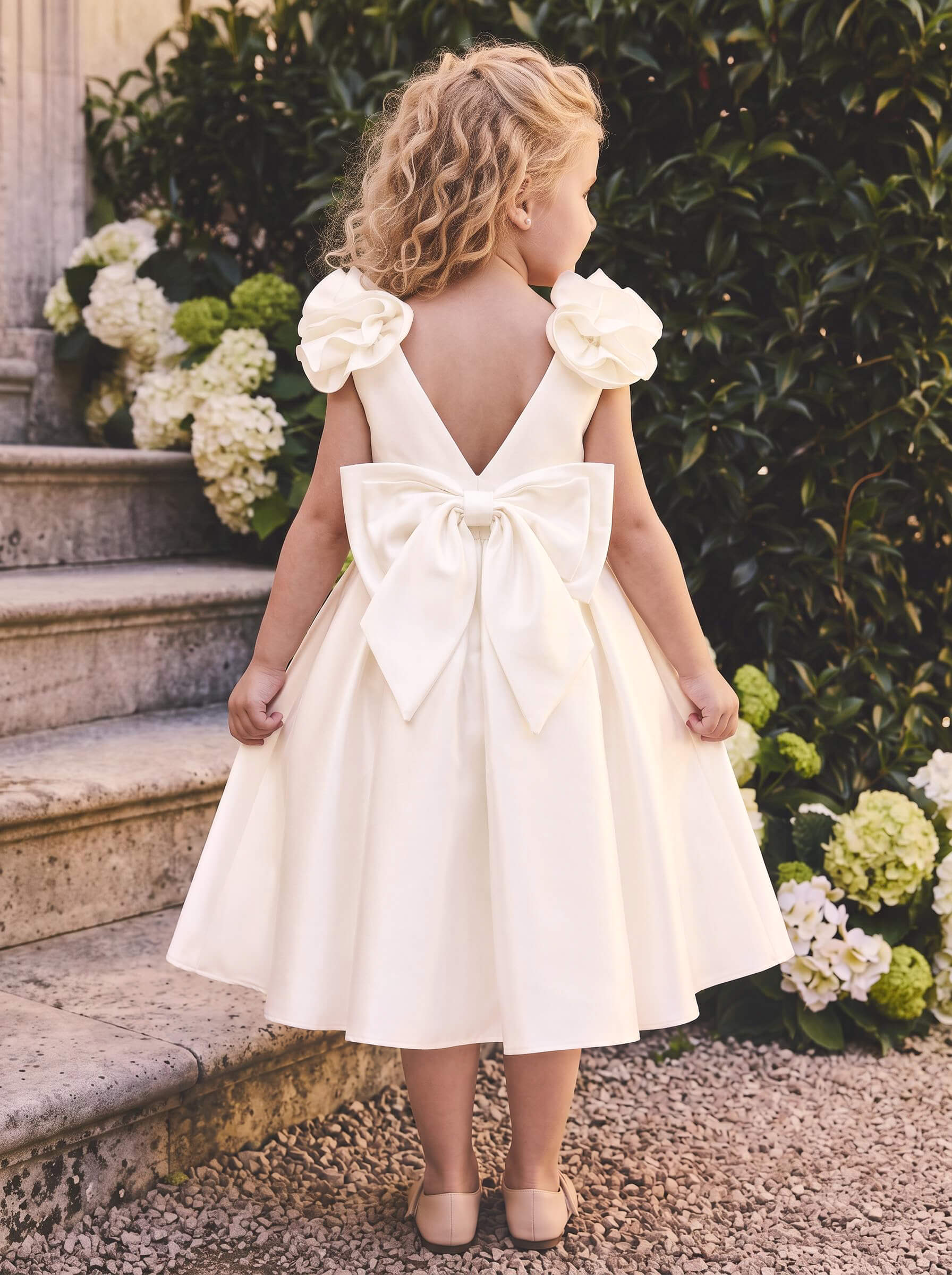 Ball-Gown Scoop Neck Sleeveless Tea-Length Satin Flower Girl Dresses With Bow/Pockets/Flower