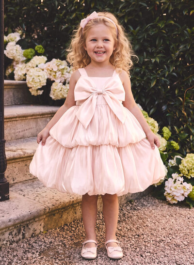 Ball-Gown Square Neckline Sleeveless Knee-Length Flower Girl Dresses With Bow/Tiered