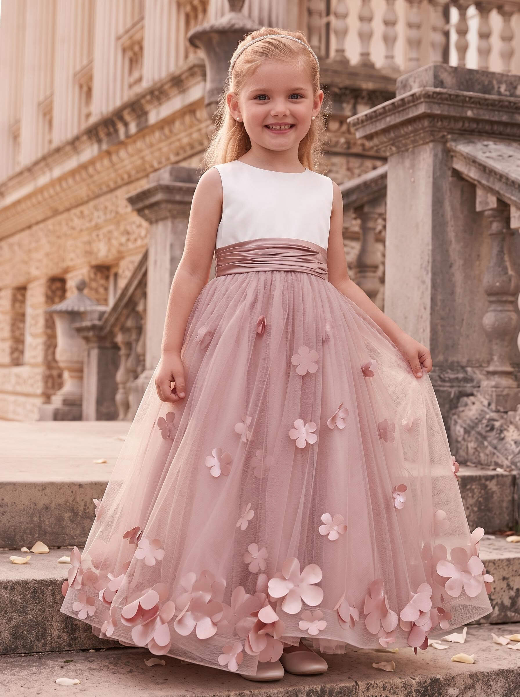 Ball-Gown Scoop Neck Sleeveless Floor-Length Chiffon/Satin Flower Girl Dresses With Flower