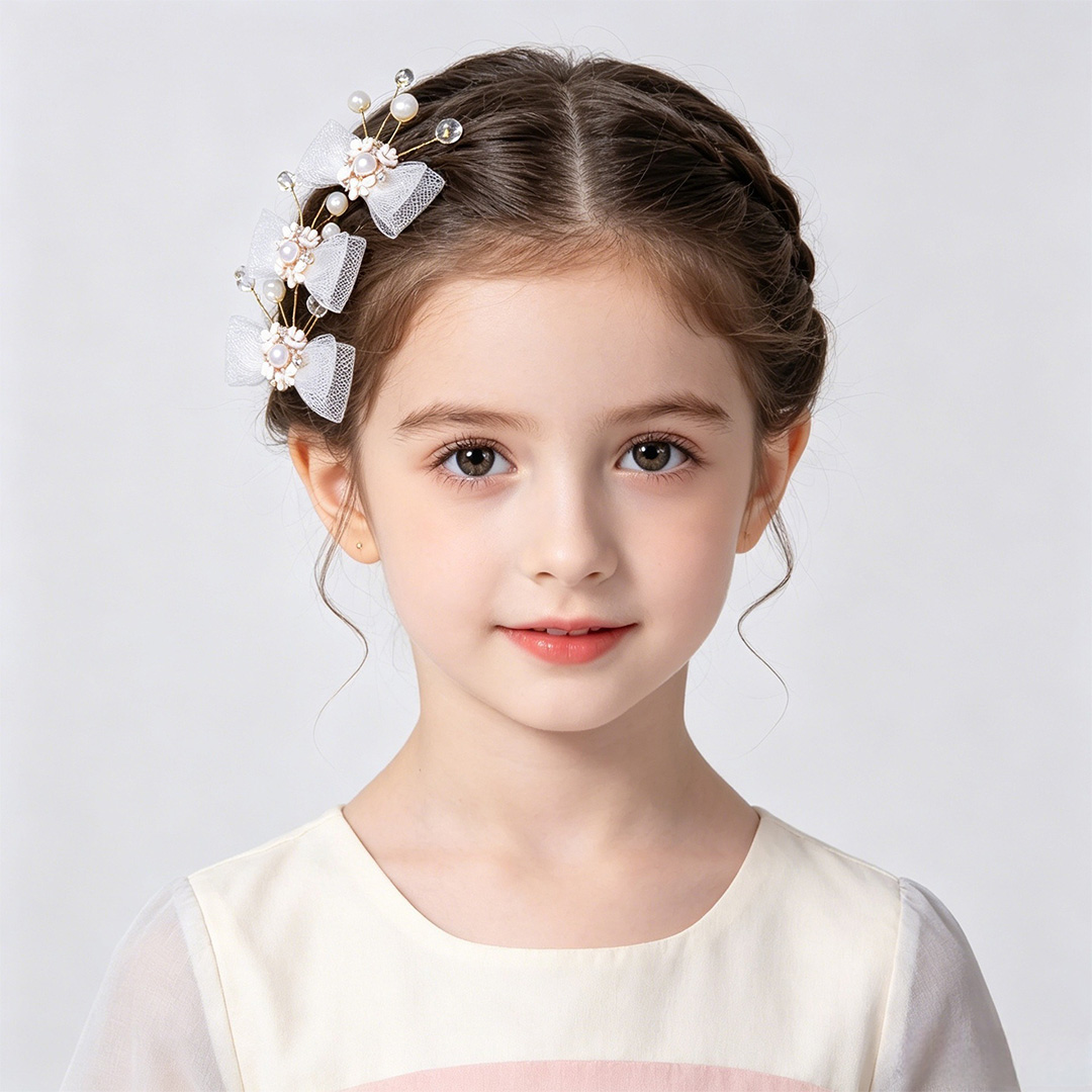 Girls' Floral Bow Faux Pearl Hair Accessories - Set Of 3