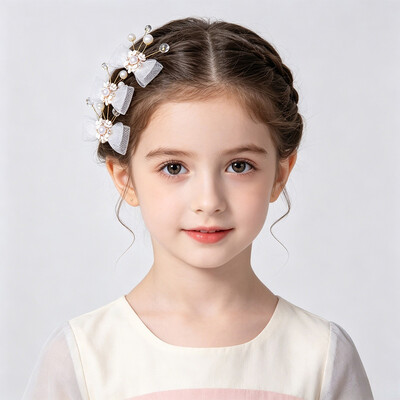 Girls' Floral Bow Faux Pearl Hair Accessories - Set Of 3
