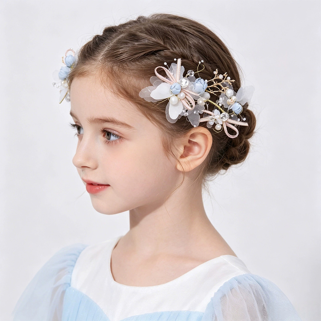 Girls' Bow And Flower Faux Pearl Hair Accessories - 2 Piece Set