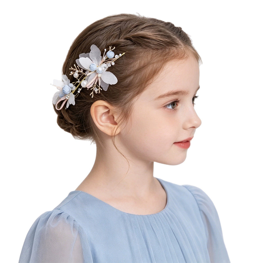 Girls' Bow And Flower Faux Pearl Hair Accessories - 2 Piece Set