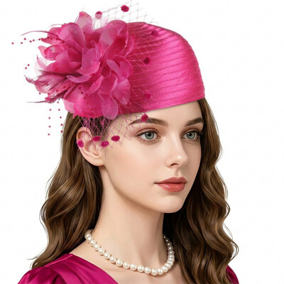 Pillbox Hat With Floral/Mesh