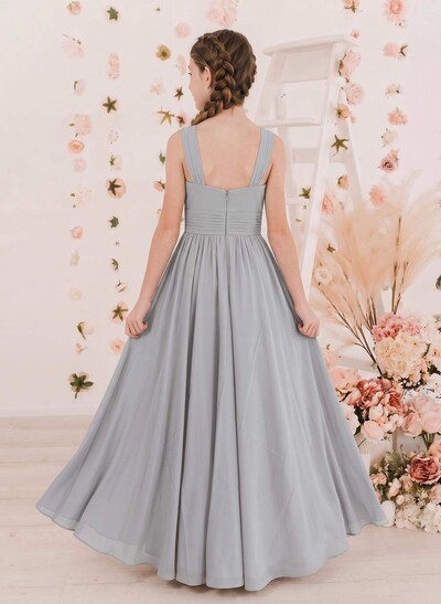A-Line Halter Sleeveless Floor-Length Chiffon Junior Bridesmaid Dresses