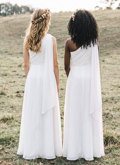 Sheath/Column One-Shoulder Sleeveless Floor-Length Chiffon Junior Bridesmaid Dresses