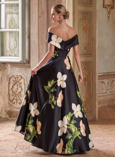 A-Line V-Neck Sleeveless Floor-Length Satin Mother Of The Bride Dresses With Floral-Print