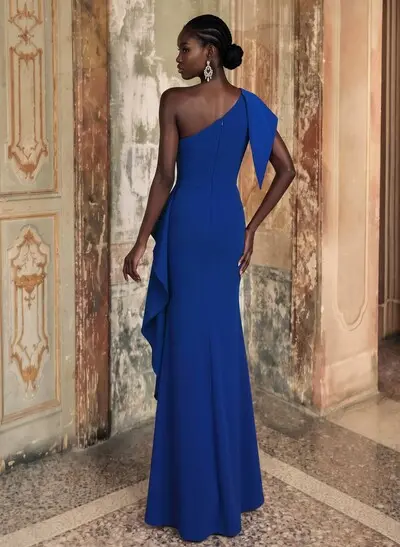 Fitted One-Shoulder Sleeveless Maxi Stretch Satin Mother Of The Bride Dress With Side Drape