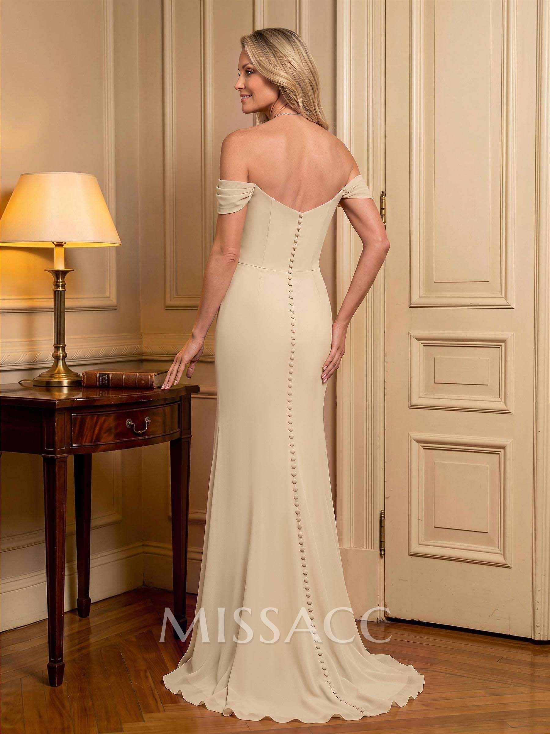 Trumpet/Mermaid Off-The-Shoulder Sleeveless Sweep Train Chiffon Mother Of The Bride Dresses With Cascading Ruffles
