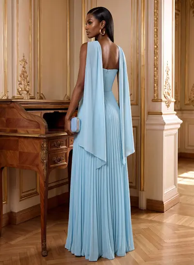 Sleeveless Halter Maxi Chiffon Column Mother Of The Bride Dress With Pleats