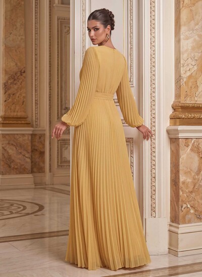 Sheath/Column Scoop Neck Long Sleeves Floor-Length Chiffon Mother Of The Bride Dresses With Pleated