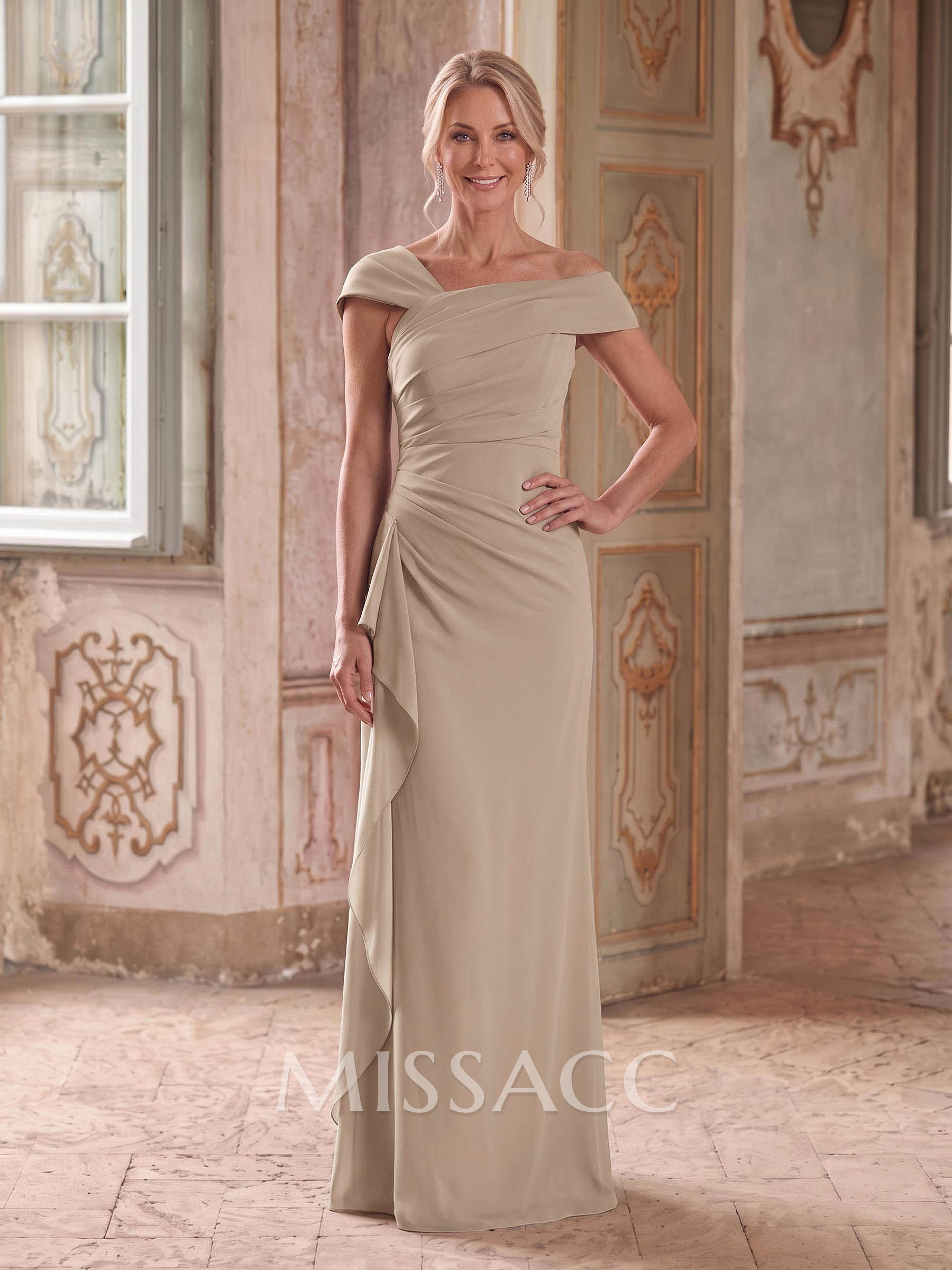 Sheath/Column Asymmetrical Sleeveless Floor-Length Chiffon Mother Of The Bride Dresses With Ruffle
